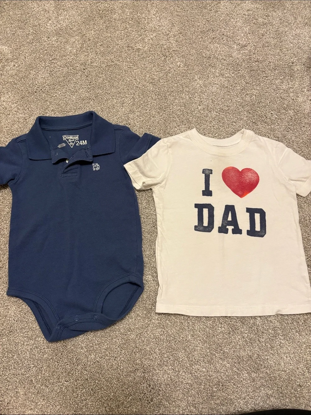 Oshkosh toddler boy Navy Polo onesie & 'I ♥ DAD' Tee Set 24 months